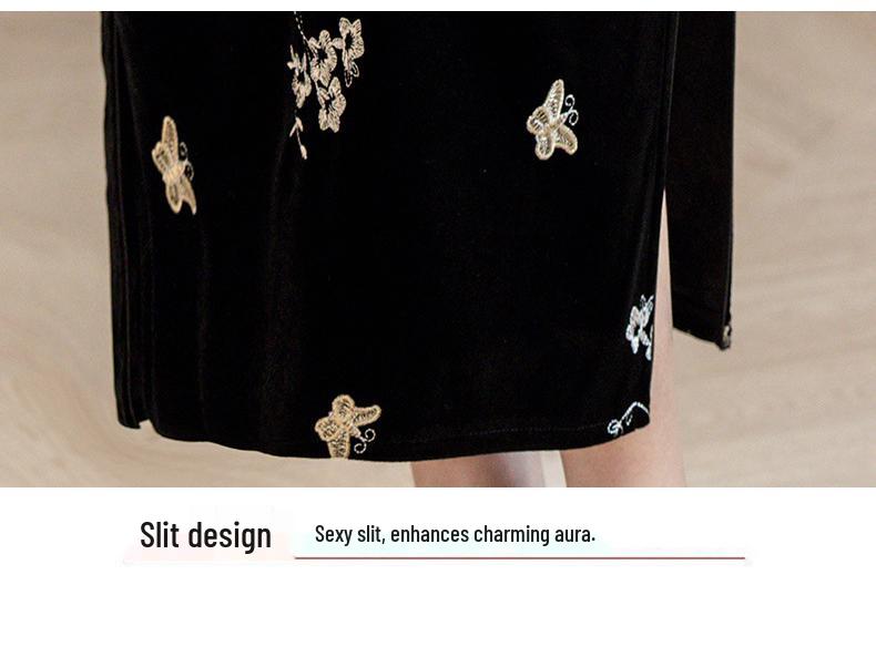 Luxurious Black Velvet Long-Sleeve Cheongsam: High-End, Unique Chinese Style Dress