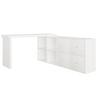 Corner Table, Tabletop 360 Swivel - Can Be Set Up L-shaped or Straight, MDF, Tabletop and Legs Reinforced 4 cm, 4 Compartments, 4 Drawers, White, Desk