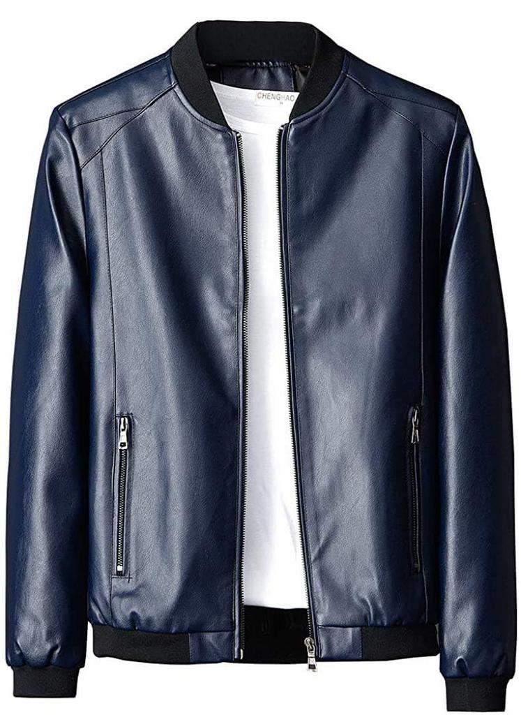 Leather PU Solid Denim Synthetic Short Cold Large Sizes L to M D.IIZOO Jacket, Leather, Color, Blouson, Jacket, Leather, Length, Men's, Spring/Autumn,