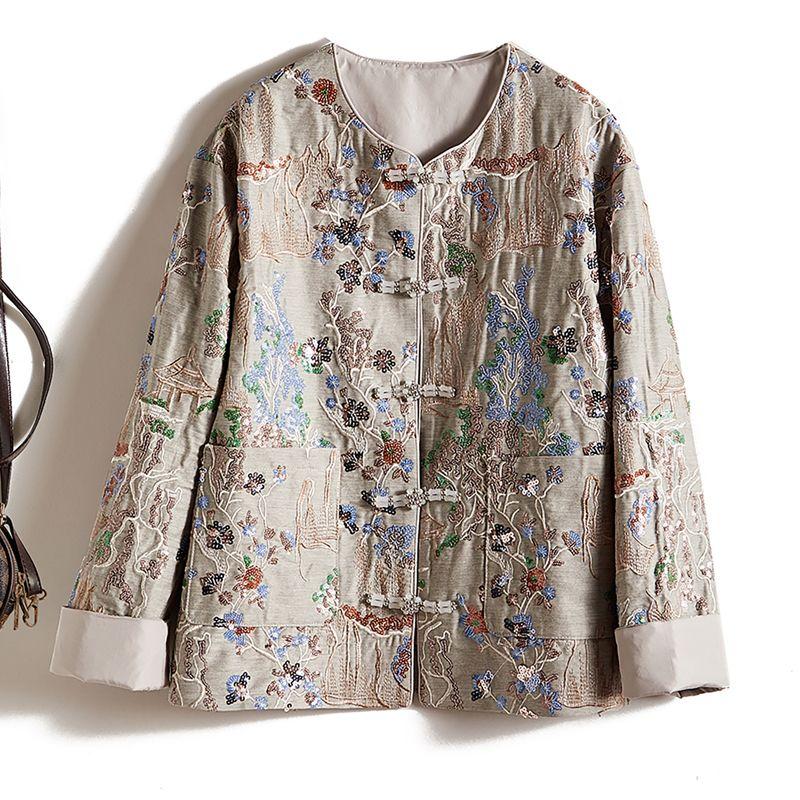 

Эти тысячи юаней не дороги! Послеполуденный Ленивый Стиль Женский Круглый Вырез Рукав Реглан Рами Хлопок Вышивка Разноцветные Пайетки Верхняя Одежда Новинка Color 4XL