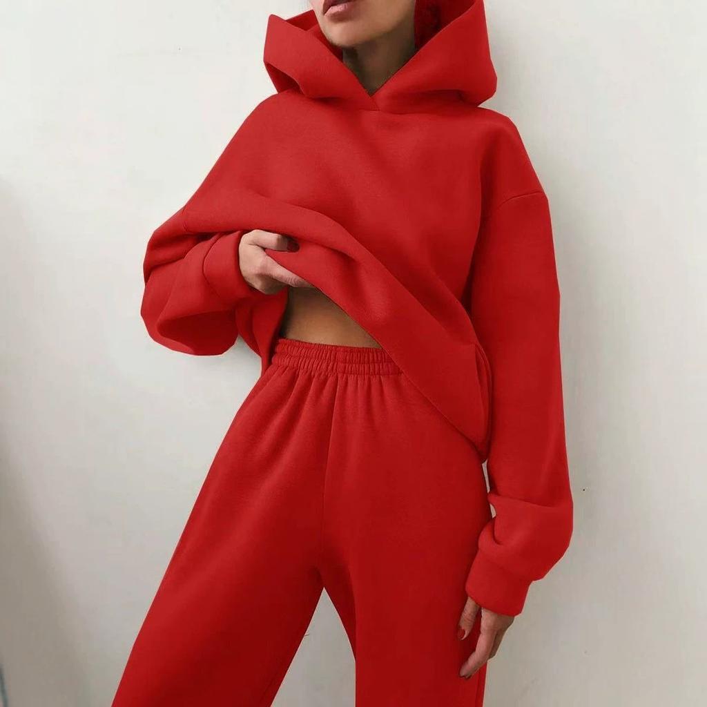 Autumn and winter European and American women's independent station, casual fashion thickened long-sleeve sweatshirt and pants two-piece set