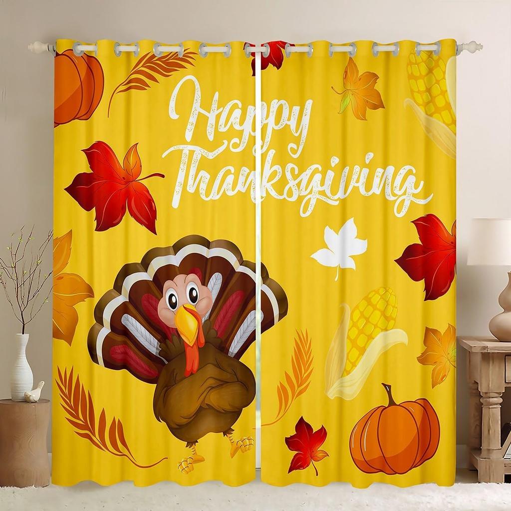 Rustikales Thanksgiving Truthahn Vorhang Glücklicher Herbst Alle Vorhänge Herbsternte Schlafzimmer Bauernhof Kürbis Fenster Verdunkelnd Polyester Ideal Für Schlafbereich