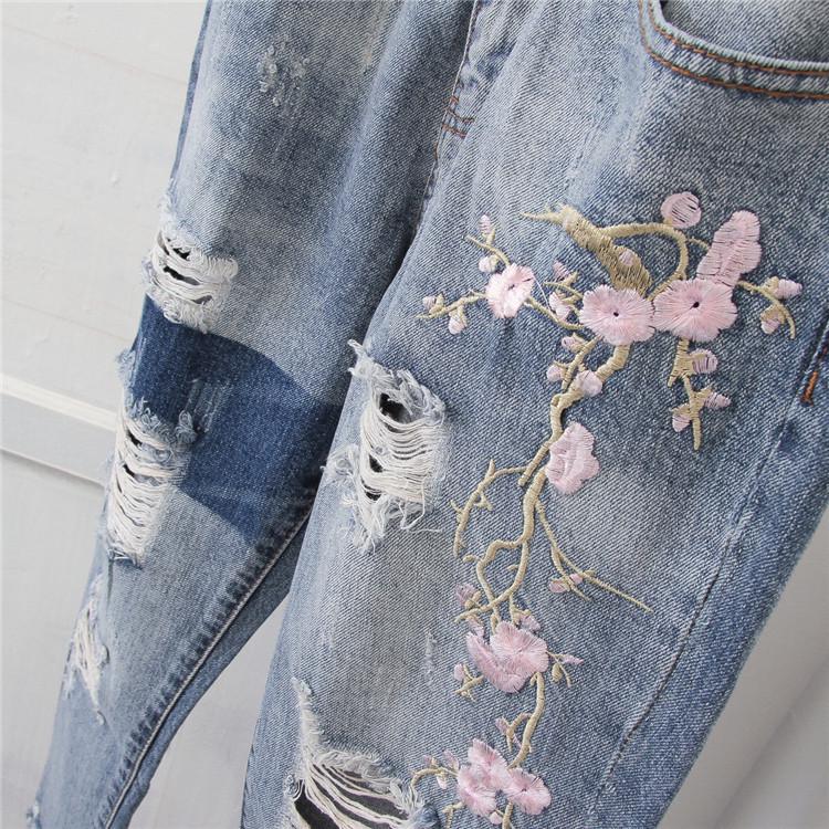 Elegant Temperament Commuter Plus Size Women's Nine-minute Broken Holes Denim Harem Pants Loose Pants Jeans with Carrots Comfort Waist Pants