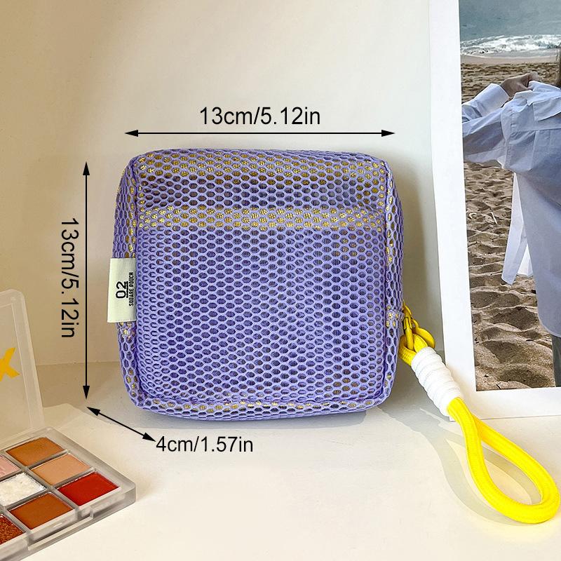 Square Mesh Cosmetic Bag, Portable Square Cosmetic Storage Bag With Zipper, Multi-Purpose Sundries Storage Bag