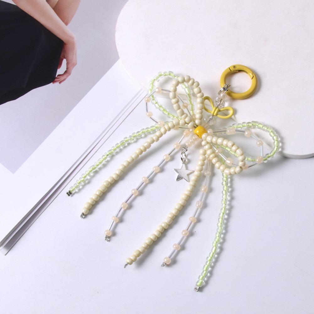 Plaid Pearl Bow Key Ring Zinc Zinc Alloy Y2k Bag Pendant Versatile Bowknot Keychain  Hanging Accessories