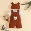 2026 Toddler Boy's Summer Bear Bodysuit & Overalls Set with Hat