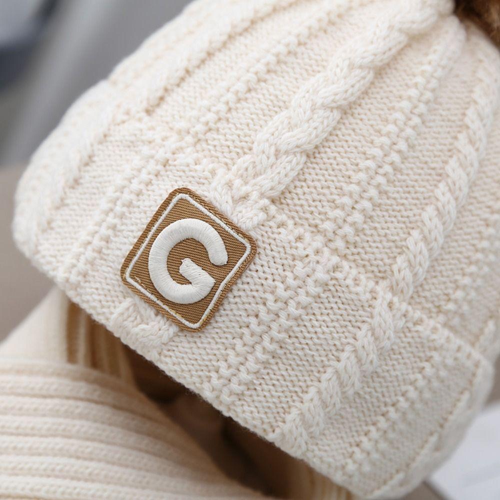 Cute Winter Hats Scarf Set Children Fur Pompom Winter Hats New Warm Knit Beanies