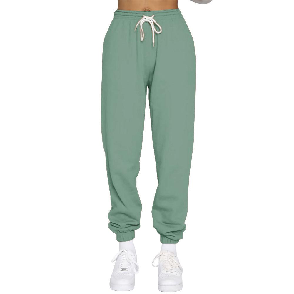 Pantalones de felpa para mujer, pantalones informales de invierno con cordón para mujer, Color sólido, pantalones elásticos deportivos de ocio, pantalones Haren
