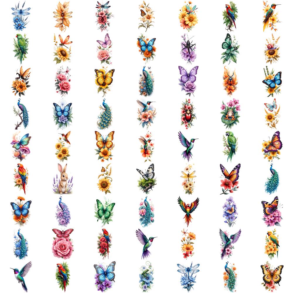 63 Stück Bunte Tier Temporäre Tattoos Wasserdicht Arm Beine Tattoos Aufkleber Tiger Schmetterling Wolf Papagei Körperkunst Fake Tattoos