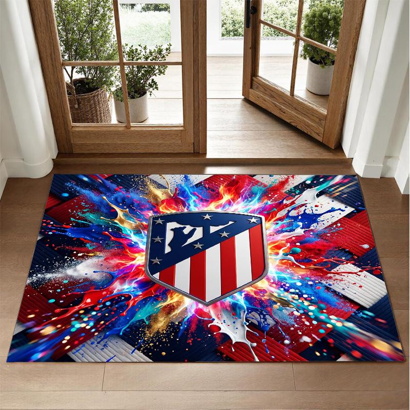 Atletico Madrid Design Crystal Velvet Rug Soft Decorative Mat for Bedroom Entrance