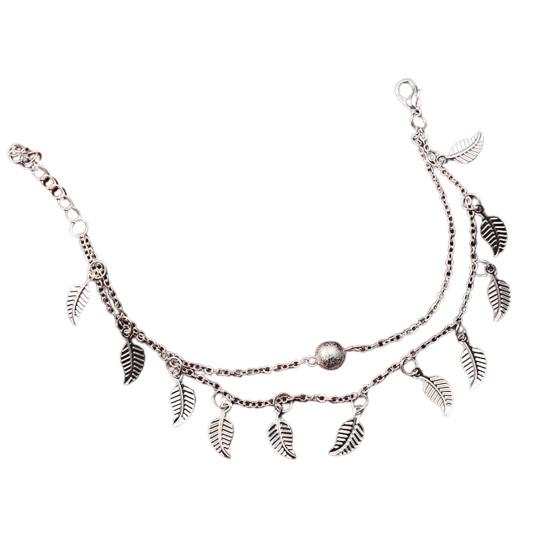 Women Anklet Two Layers Leaves Pendant Jewelry Bead Adjustable Long Lasting Chain Anklet