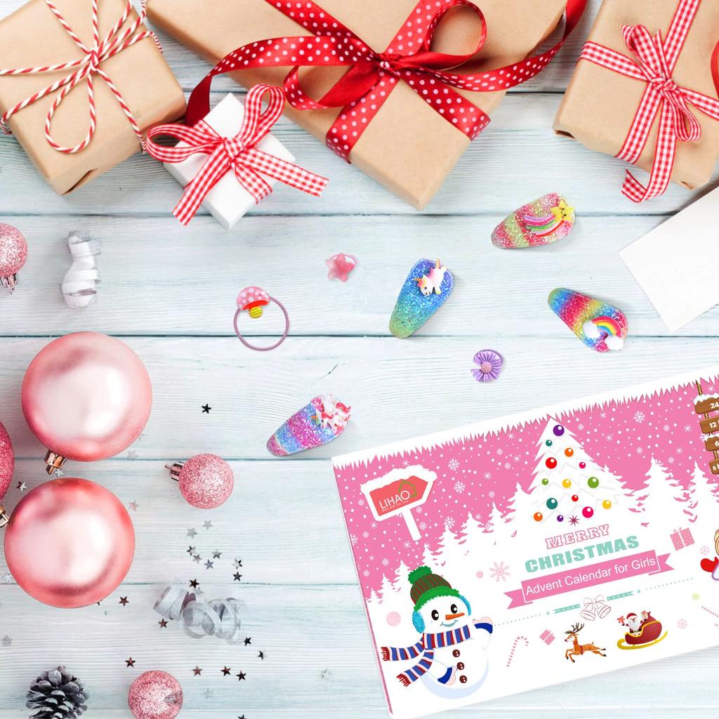 LIHAO 2025 Advent Calendar for Girls, Hair Accessories, Christmas Present, Hair Clips, Hair Ties, Hairpins, Hair Clips, Cute Kids Toy, Christmas