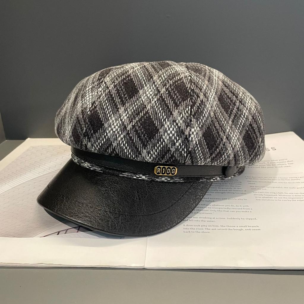 Retro Rhombus Octagonal Hat Autumn and Winter Temperament  British Style Newsboy Hat  Small Duck Tongue Beret  Female Painter Hat