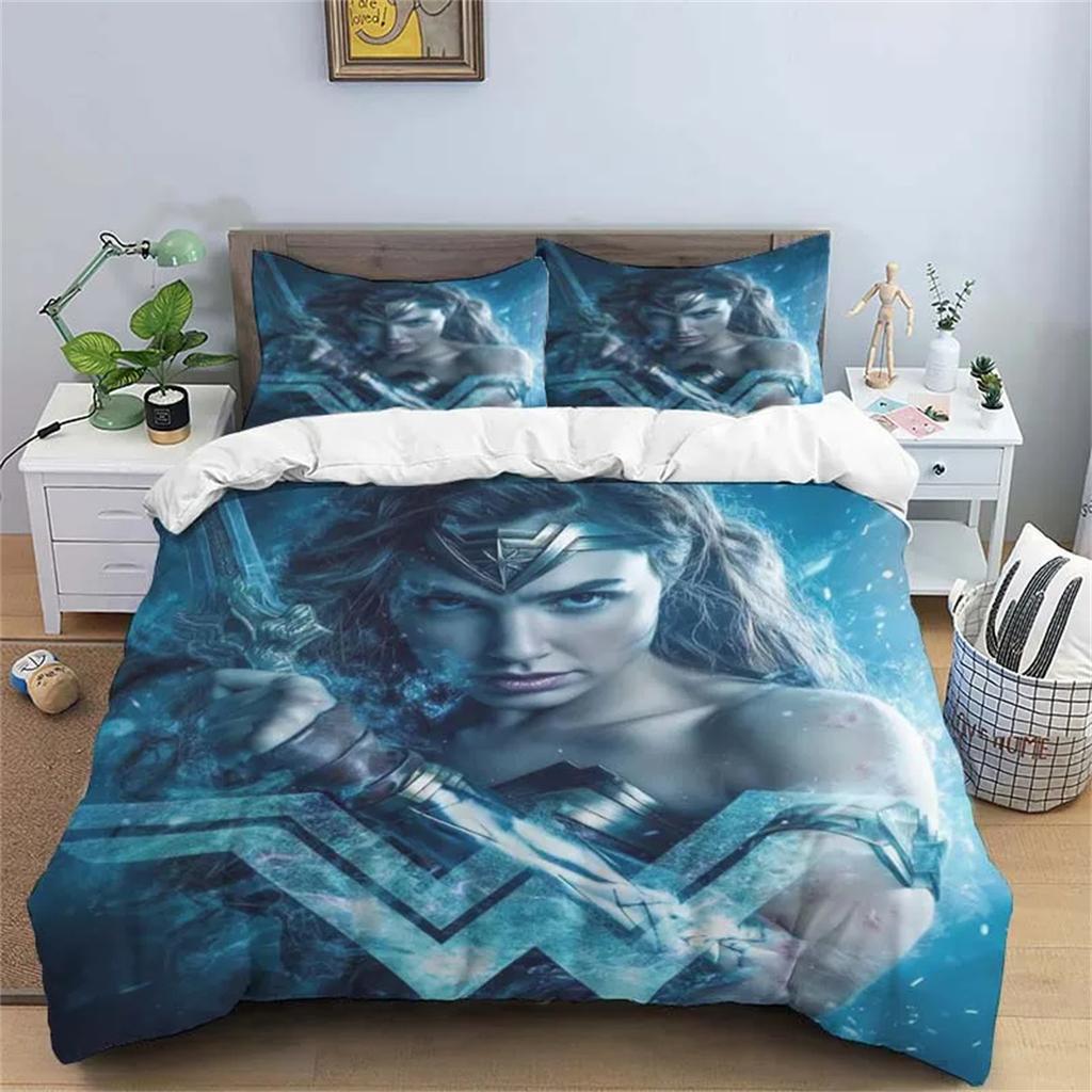 Anime Wonder Woman Themed Comfortable Bedding Set for Decorating Your Bedroom for All Seasons, Duvet Cover with Pillowcase75*50