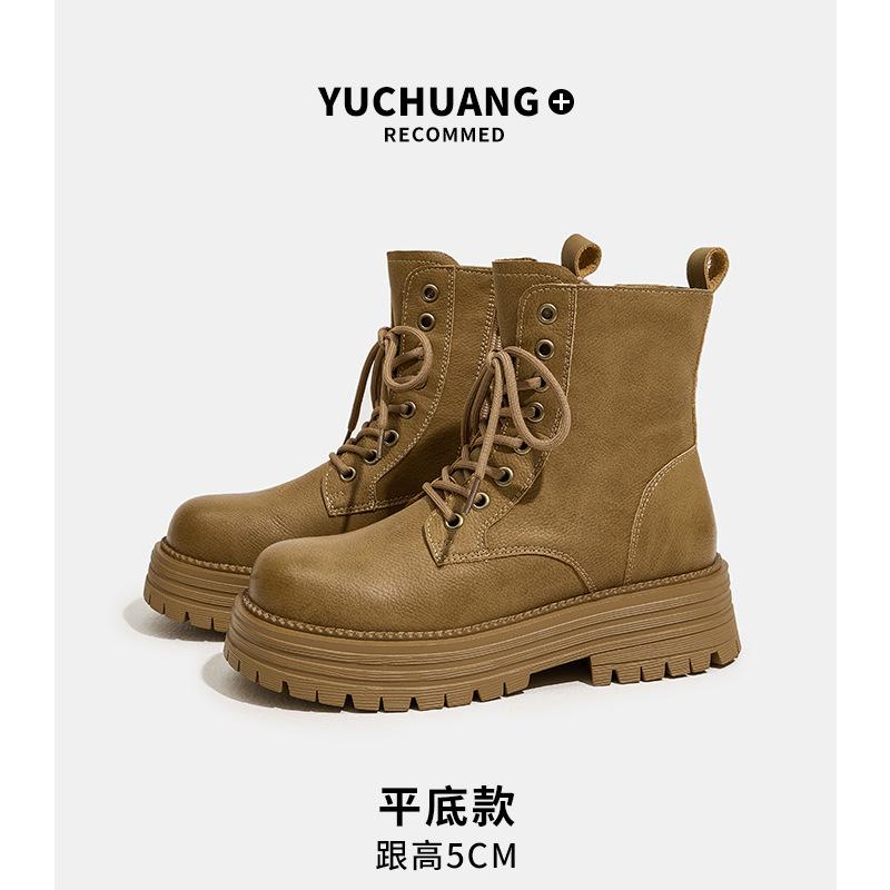 Cowhide Martin boots women's early autumn new retro simple versatile short boots travel mountaineering kick not bad rhubarb boots