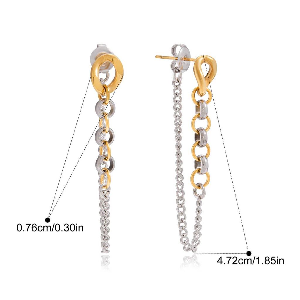 Yori Chain Tassel Tassel Long Chain Earrings 18K Golden PVD Plated Texture Metal Daily Waterproof Jewelry Accessories
