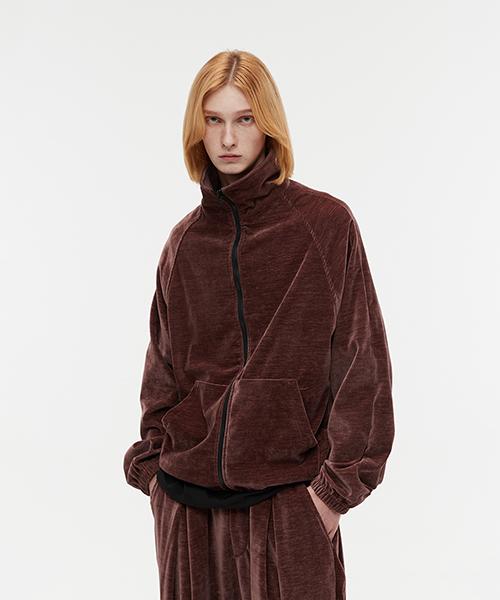 Dnsr Velvet High-Neck Zip-Up Jacket Wine