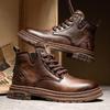 Men's High-Top British Style Leather Boots - Spring Retro Lace-Up Outdoor Martin Work Shoes