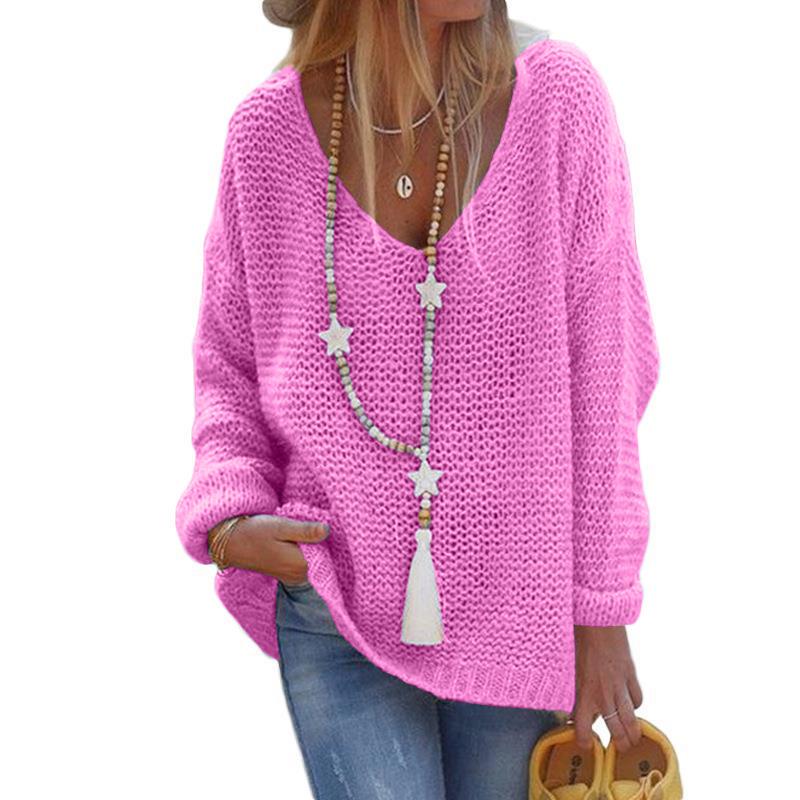Herbst und Winter Damen Pullover Strickwaren V-Ausschnitt Langarm Strickoberteile Pullover