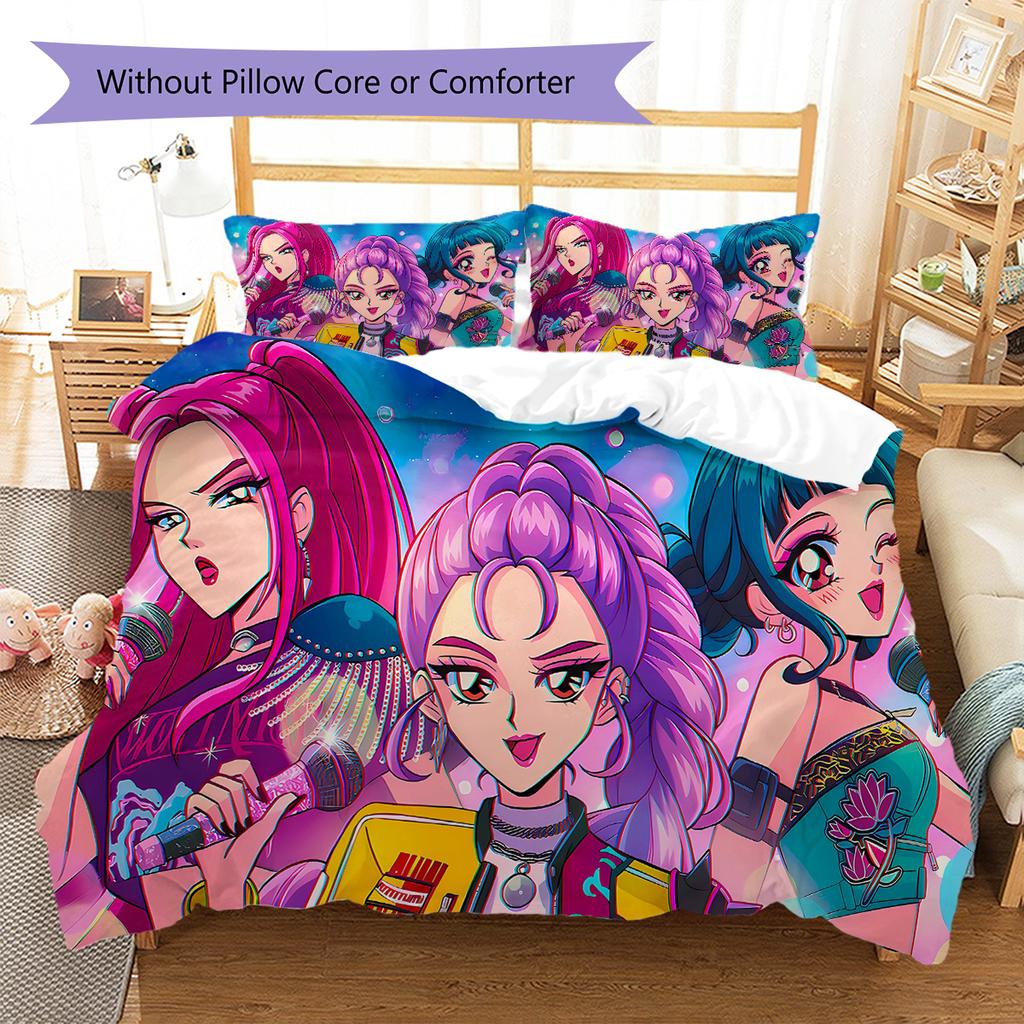 Kpop Lovci démonů Vzor Povlečení, Sada přikrývky Povlak na přikrývku Povlak na polštář Domov Dárek k narozeninám (1 * povlak na peřinu + 2 * povlak na polštář, bez jádra)