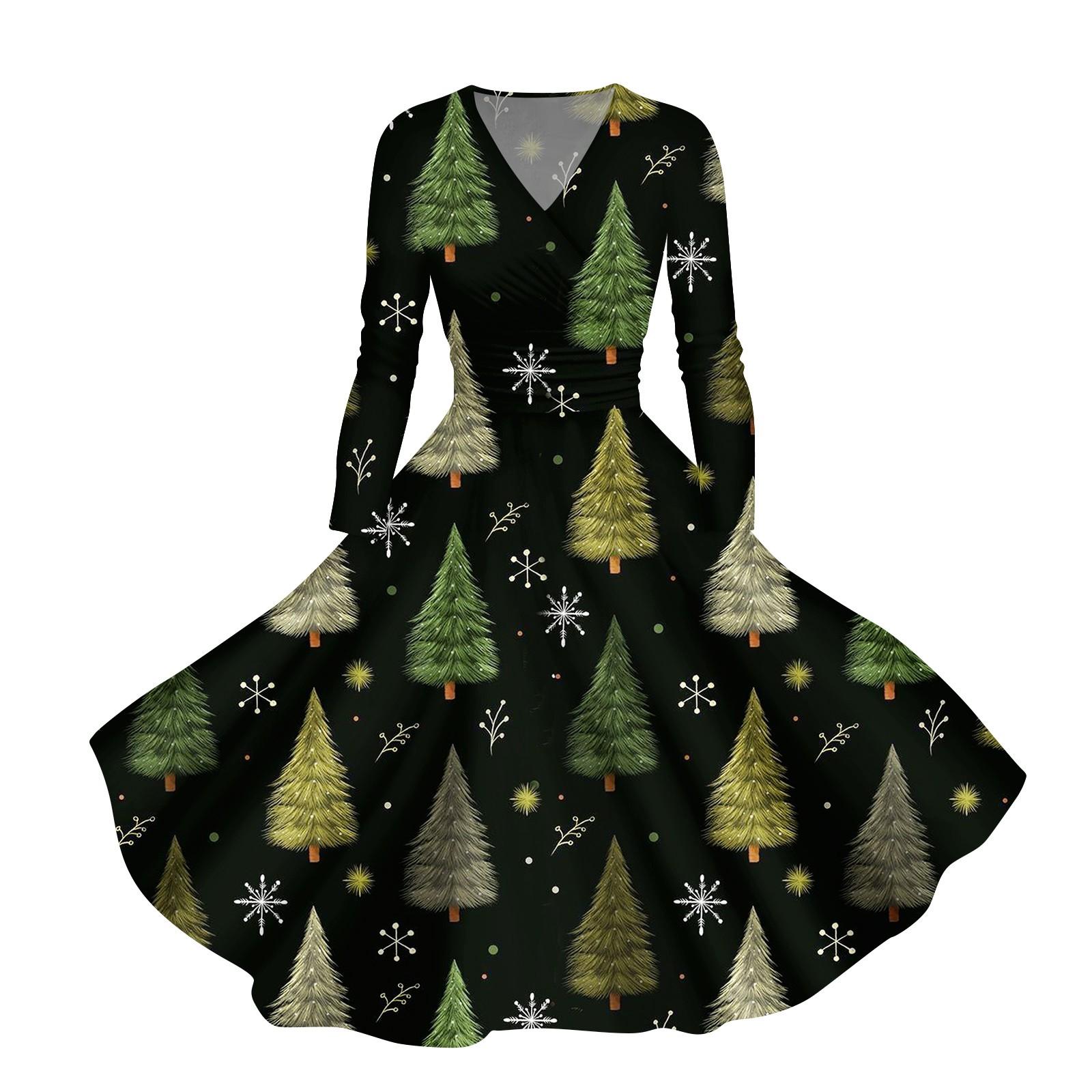 

Женское повседневное и модное печатное сексуальное платье с длинными рукавами и V-образным вырезом, сексуальное рождественское платье XL