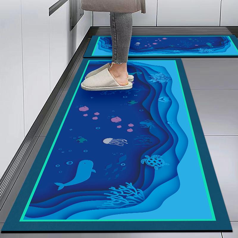 Household Diatom Mud Kitchen Special Floor Mat Blue Floor Mat Kitchen Non-slip and Dirt-resistant Foot Mat Oil-proof and Waterproof Floor Mat