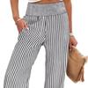 Women Pants Striped Print Wide Leg Trousers with Pockets Loose Fit Elastic High Waist Casual Pants Work Travel Daily Wear