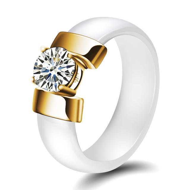 Black&White Ceramic Rings For Women Cubic Zircon Stainless Steel Engagement Wedding Rings Elegant Love Rings Ceramic Jewelry