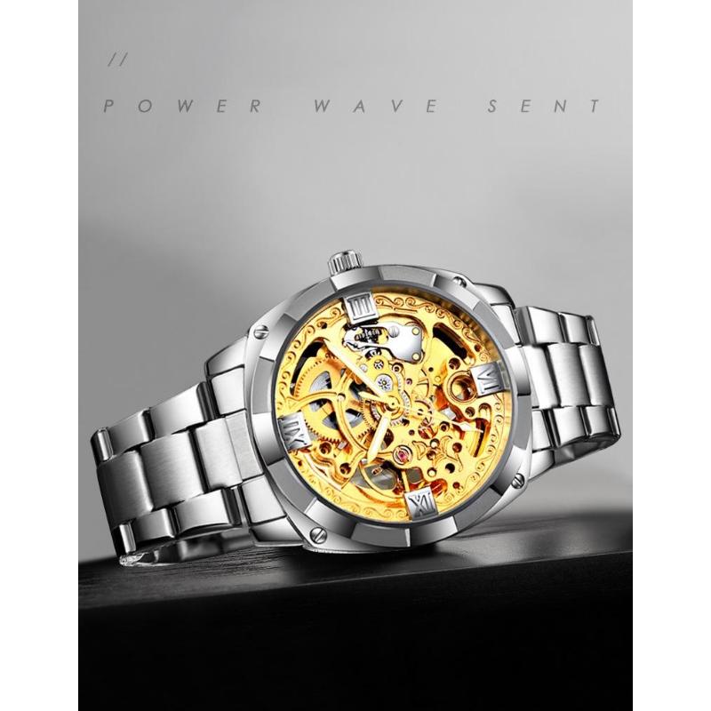 Mechanical Men's Watch Stainless Steel Automatic Skeleton Watch Waterproof Watches for Men Gifts