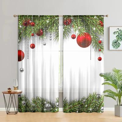 2 Pieces, Christmas Ball, Christmas Tree Curtains -30% Blackout - Suitable for Living Room, Bedroom, Kitchen, Home Decoration