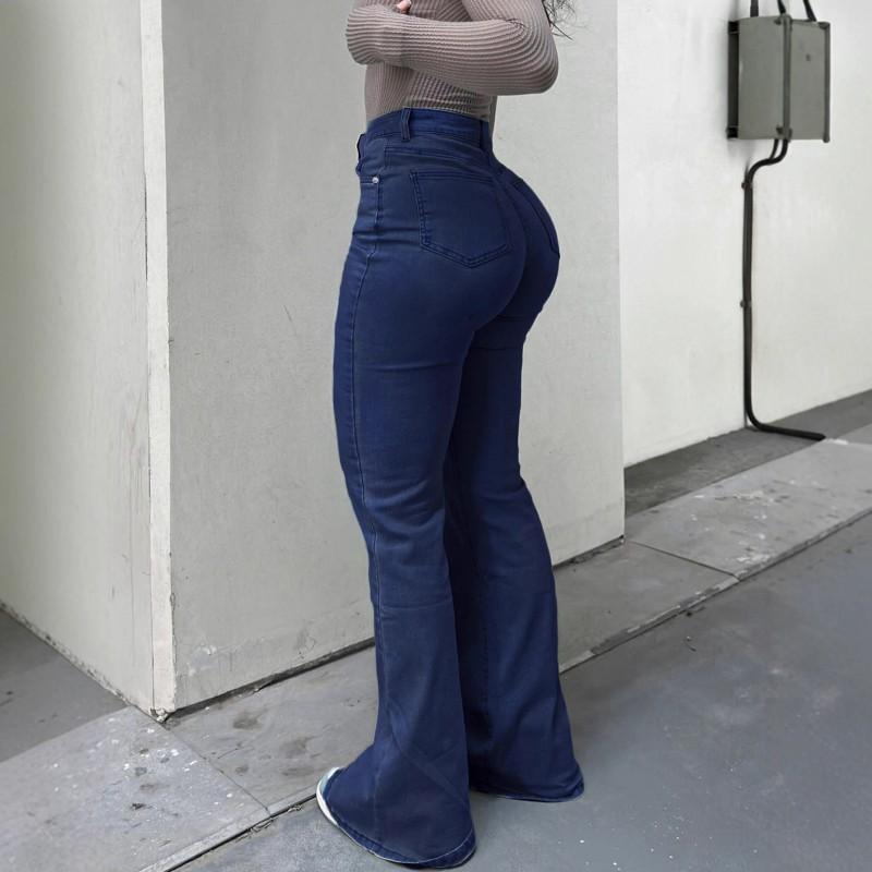 High Waist Slim Fit Flared Jeans Women Stretch Cotton Denim Trousers Street Style Casual Workwear