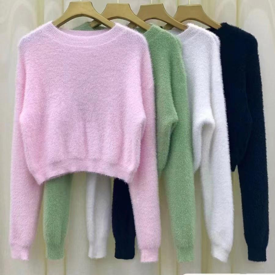 Damen Herbst/Winter Weicher Imitat-Nerz-Samt Pullover - Sanfter Stil Strick Langarm Oberteil