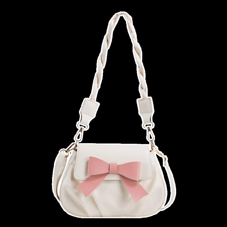 Retro Fashion Pleated Design Womens Small Bowknot Bag In Khaki Black And Cream