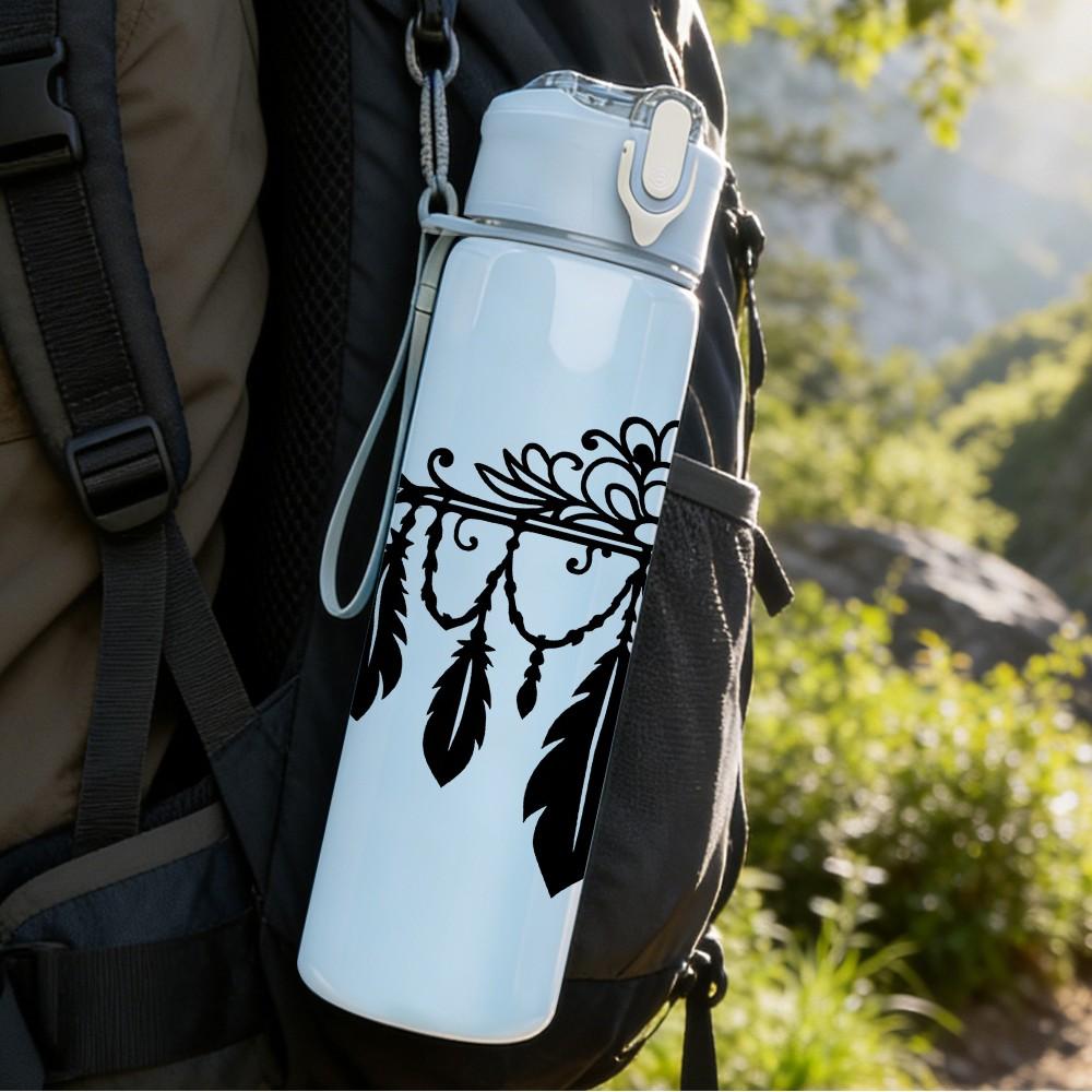 1PC Dreamcatcher Decor 750ml Color Plastic Sports Water Bottle Leakproof Flip Straw Lid Suitable for Sports Office Home Use