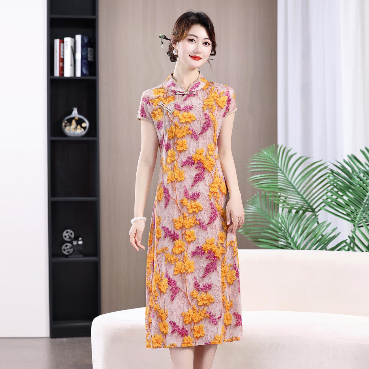 

2026 Summer Retro Print Dress for Middle-Aged & Elderly Women 4XL (130-140 jin)