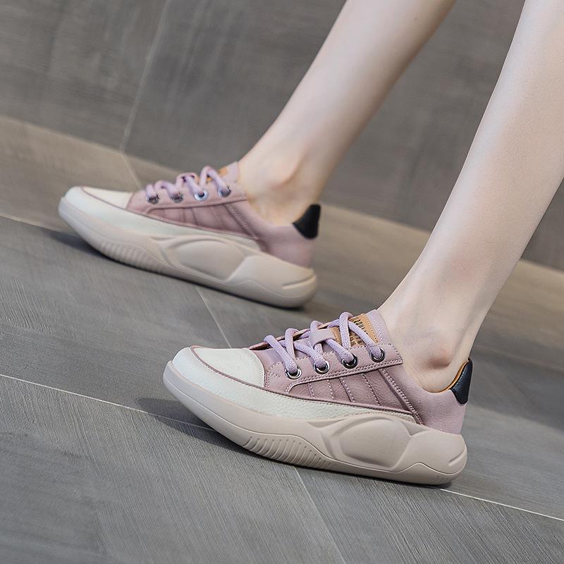 Inner height increase 4cm 2025 summer new leather surface retro soft sole thick sole fashion sports versatile hollow casual shoes