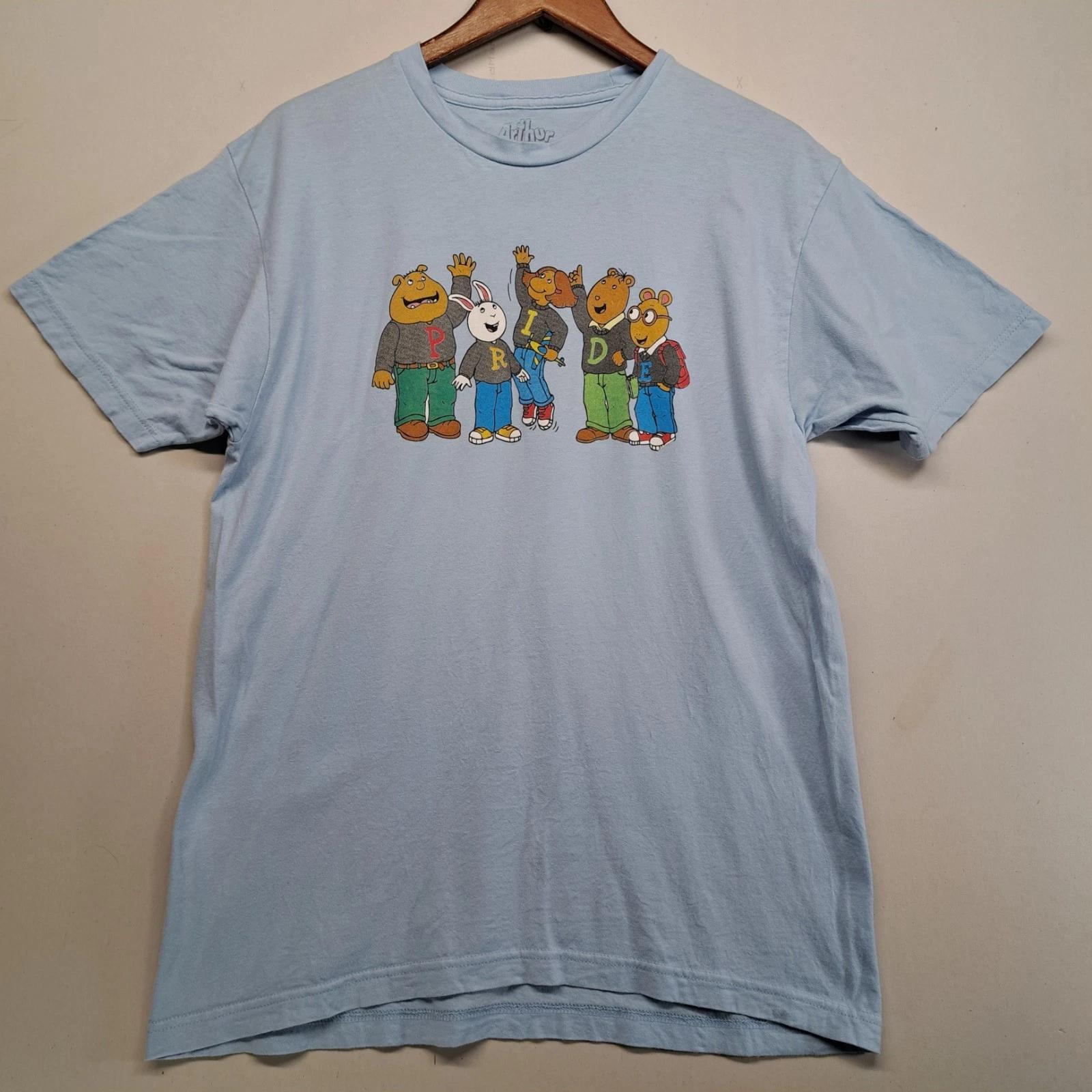 Arthur PBS Kids Pride Rainbow Bears T-Shirt XL Light Blue S