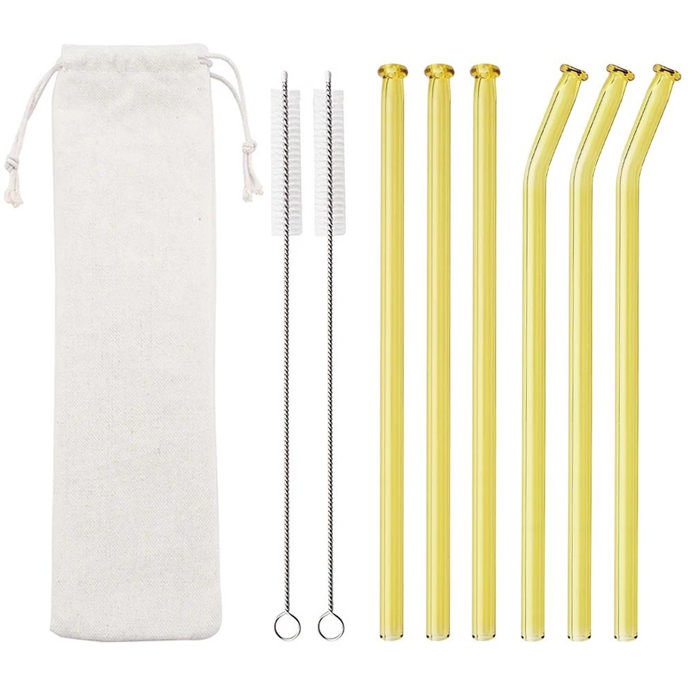 9Pcs 200*8mm Clear Glass Straws for Smoothies Cocktails Drinking Straws Healthy Reusable Eco Friendly Straws Drinkware Accessory