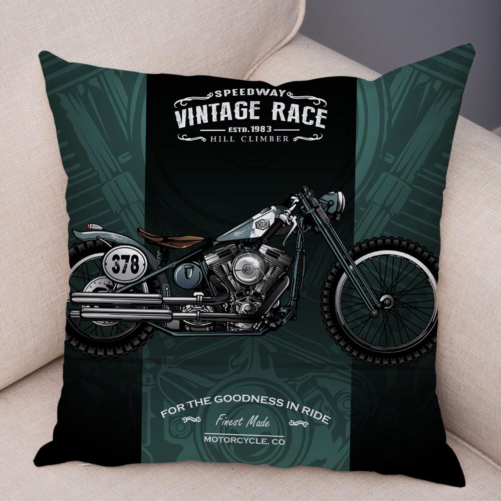 Colorful Motorcycle Cushion Cover Decor Vintage Style Bike Race Pillowcase Soft Plush Pillow Case for Sofa Home Car 45x45cm