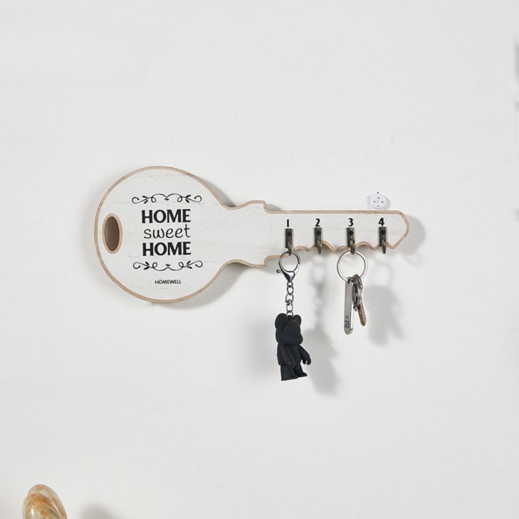 Decorative Key Holder for Wall, Home Sweet Home Design, 4 Hooks, Black