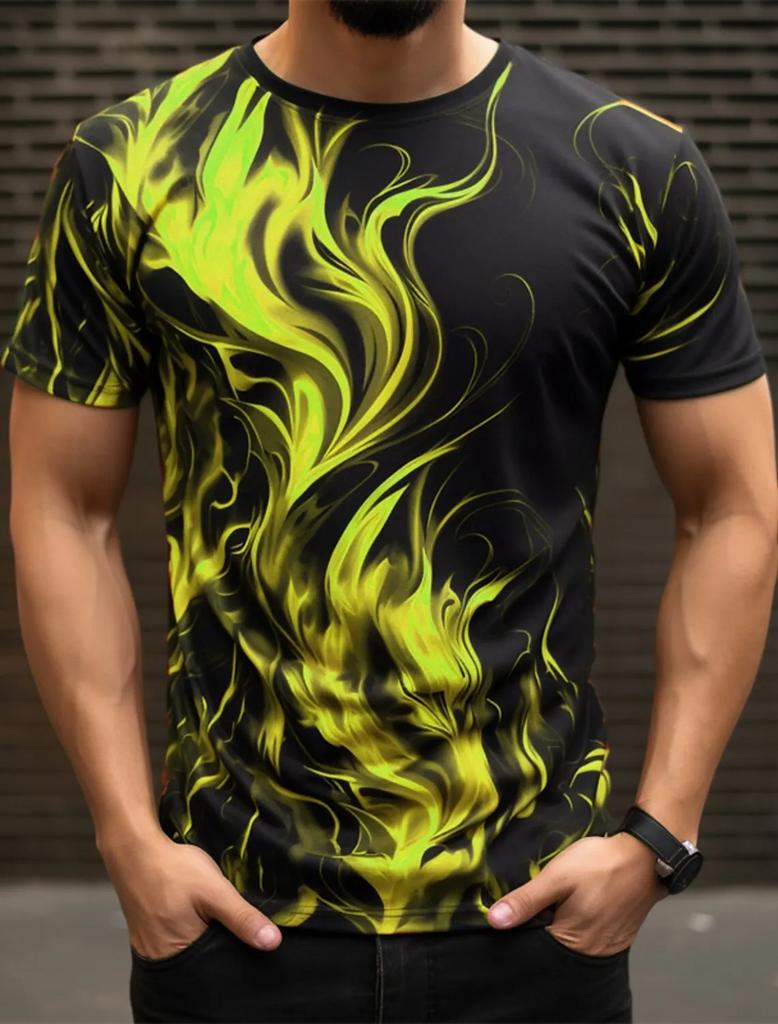 Fashion Men's Trend T-Shirts Short Sleeve Flame Series 3d Printed Street T Shirt 6XL Plus Size O-Neck Casual Tops