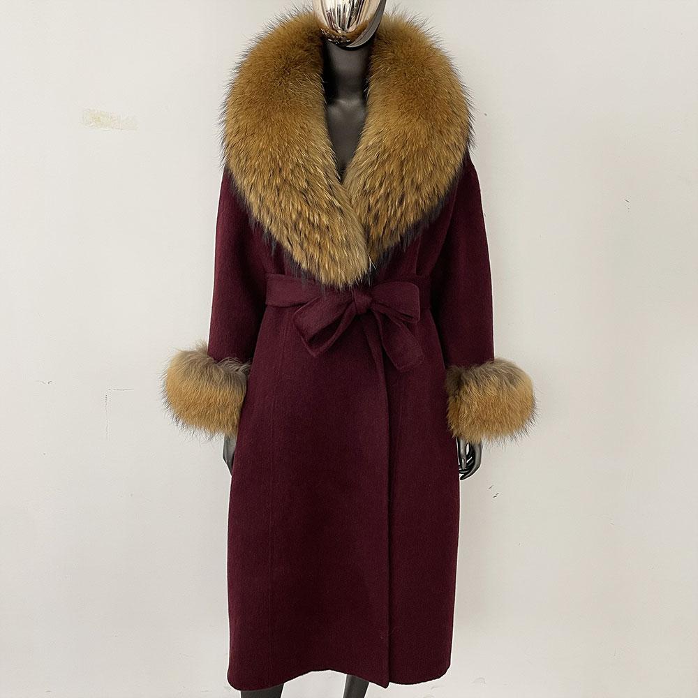 OFTBUY Wool Coat Women 2024 Autumn Winter Real Fox Fur Jacket Female Long Warm Natural Fox Fur Collar Fur Cuffs Coat Woolen Coat
