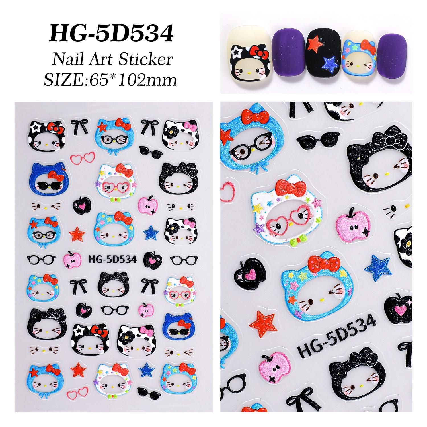 5D Embossed Cute Kitten Headband Nail Stickers for DIY Nail Art
