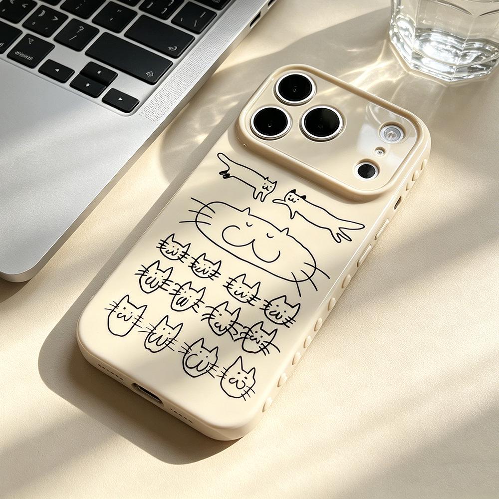 

Flat-faced Line Cat Case for iPhone 15 Pro/17 PM - Drop-proof, Bubble Heart Design Apple 11 Pro Max