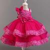 Girls Beaded Bow Tie Sequin Mesh Children's Sleeveless Evening Dress School Graduation Party Multi Layered Dress