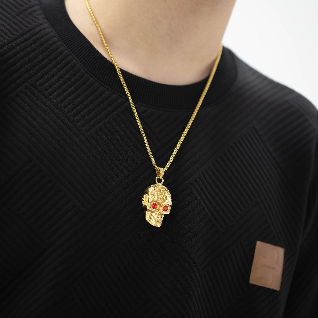 OPK Totenkopf Retro Rote Augen Halskette Herren