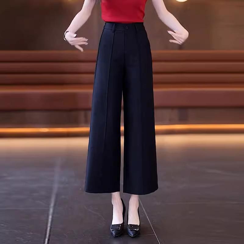 

Женские летние драпирующиеся брюки-палаццо, Новинка 2025, Универсальные и повседневные, Тонкие прямые длиной 9/10 S (85-95 lbs) чёрный