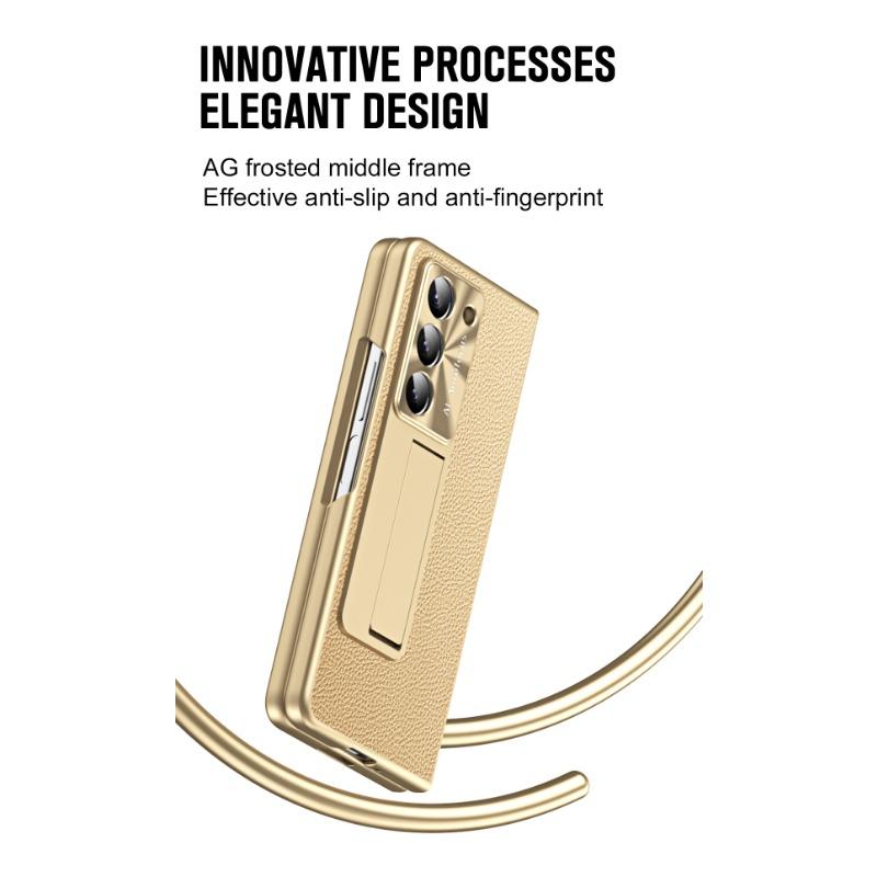 Electroplating Clemence Metal Stand Phone Case for Samsung Galaxy Z Fold 6 5 4 3 Fold6 Fold5 Fold4 Fold3 with Kickstand Holder Protective Cover