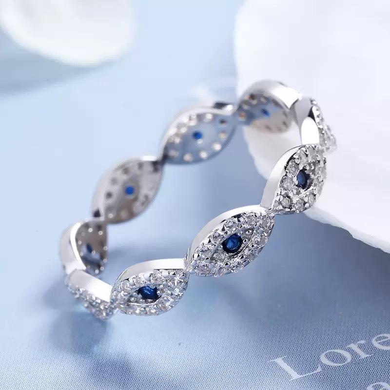 S925 Sterling Silver Devil s Eye Ring, European & American Style, Retro Full Diamond, Light Luxury, Exquisite Women s Fashion Accessory. Size 7