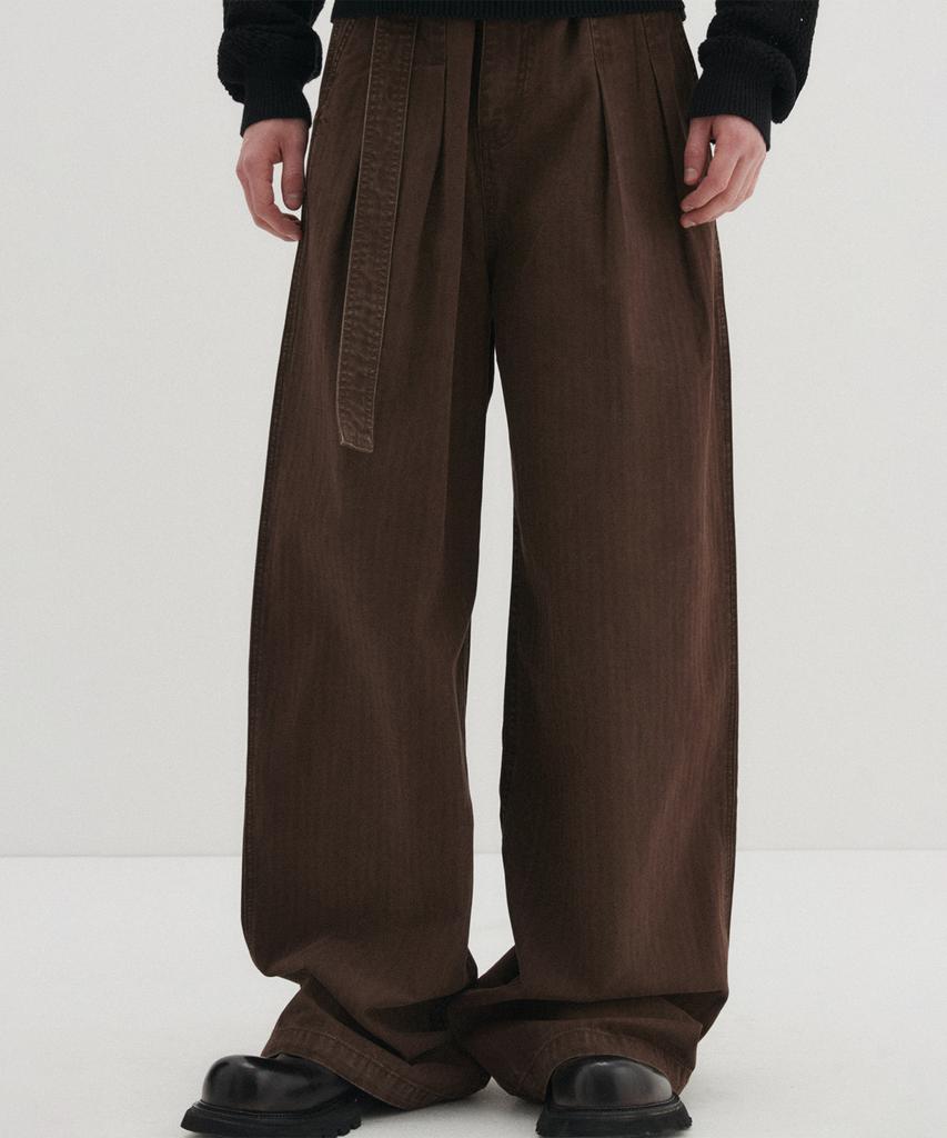 DNSR Belted Herringbone Pants Brown